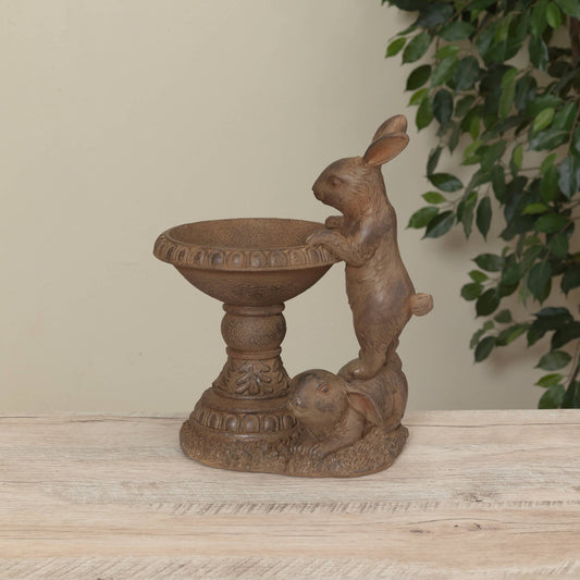 14.1"H Resin Bunny Birdbath