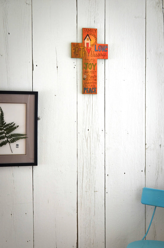 Placa en forma de cruz "Alegría de la Familia"