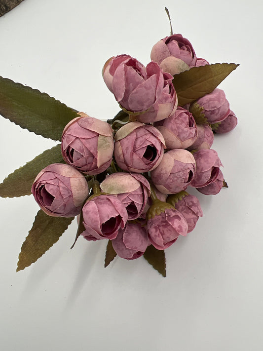 Mini ranúnculo morado claro de 10,5 pulgadas con 5 tallos