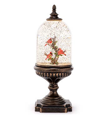 LED Snow Globe, 3 Red Cardinals