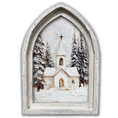 MINI ARCH FRAMED CANVAS-WHITE CHURCH WOODS