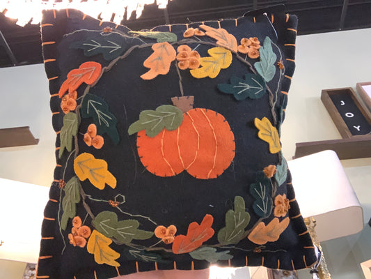 8x8 Black Pumpkin Leaves Pillow