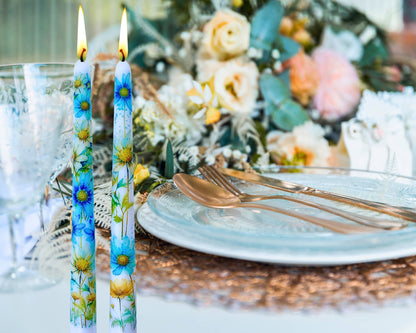 Blue Daisy Taper Candle Home Decor and Gift