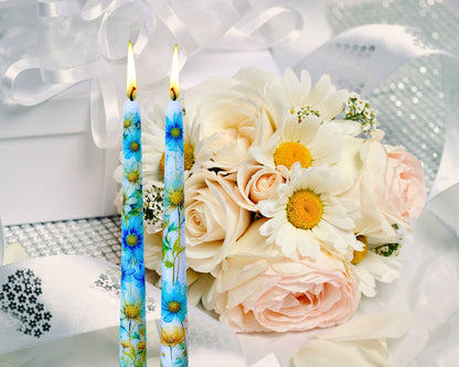 Blue Daisy Taper Candle Home Decor and Gift