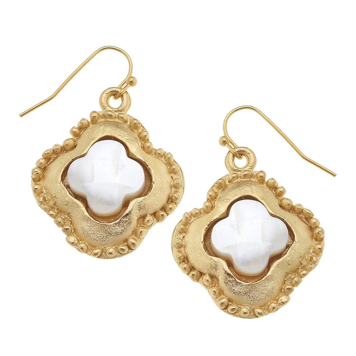 Susan Shaw - Gold Clover with Genuine Mother of Pearl Earrings