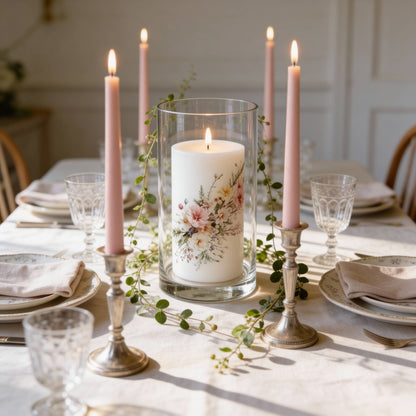 Blush Wildflower Floral Pillar Candle for Decor and Gifts