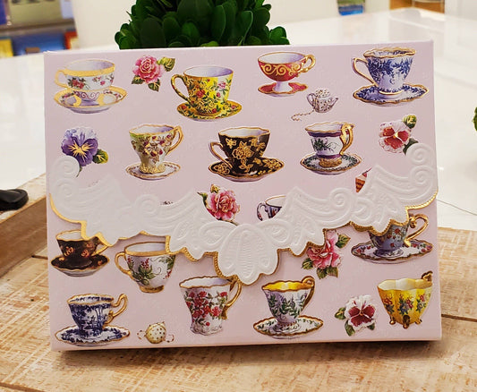 Tea Cups Embossed, Die-cut Boxed Note Cards