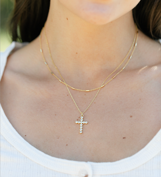 Layered Cubic Zirconia Cross Necklace
