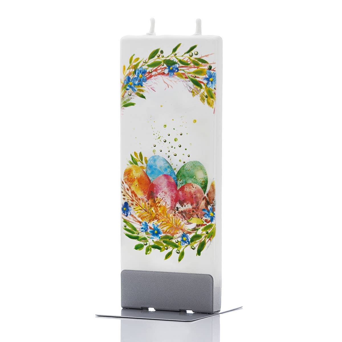 Vela plana hecha a mano - Vela de Pascua con huevos en nido floral