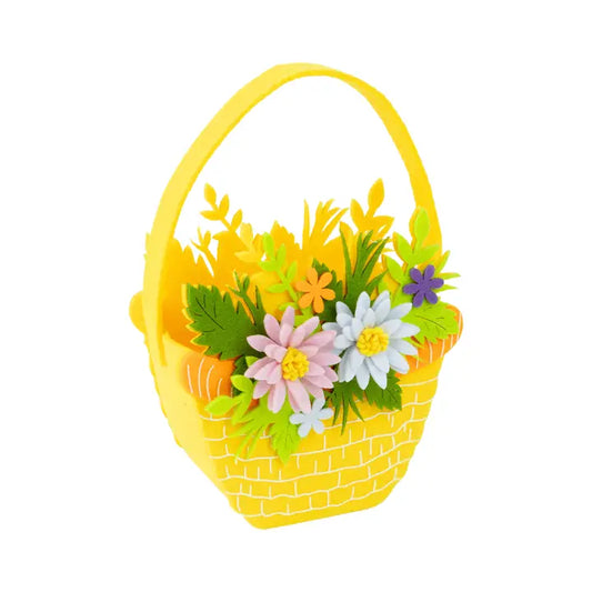 Felt Basket with Floral Border, Yellow