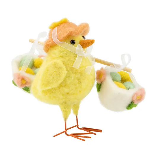 Felt Chick, Egg Filled Baskets On Pole, Orange Hat