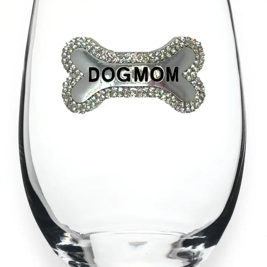 Dog Mom Jeweled Stemless Wine Glass