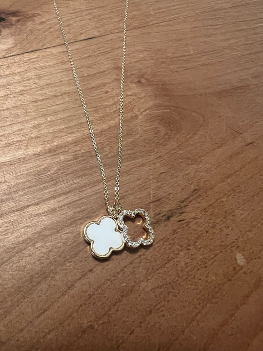 Double Layer White Four Leaf Clover Pendant