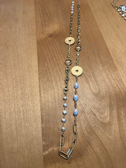 V Long Paris Coin Necklace