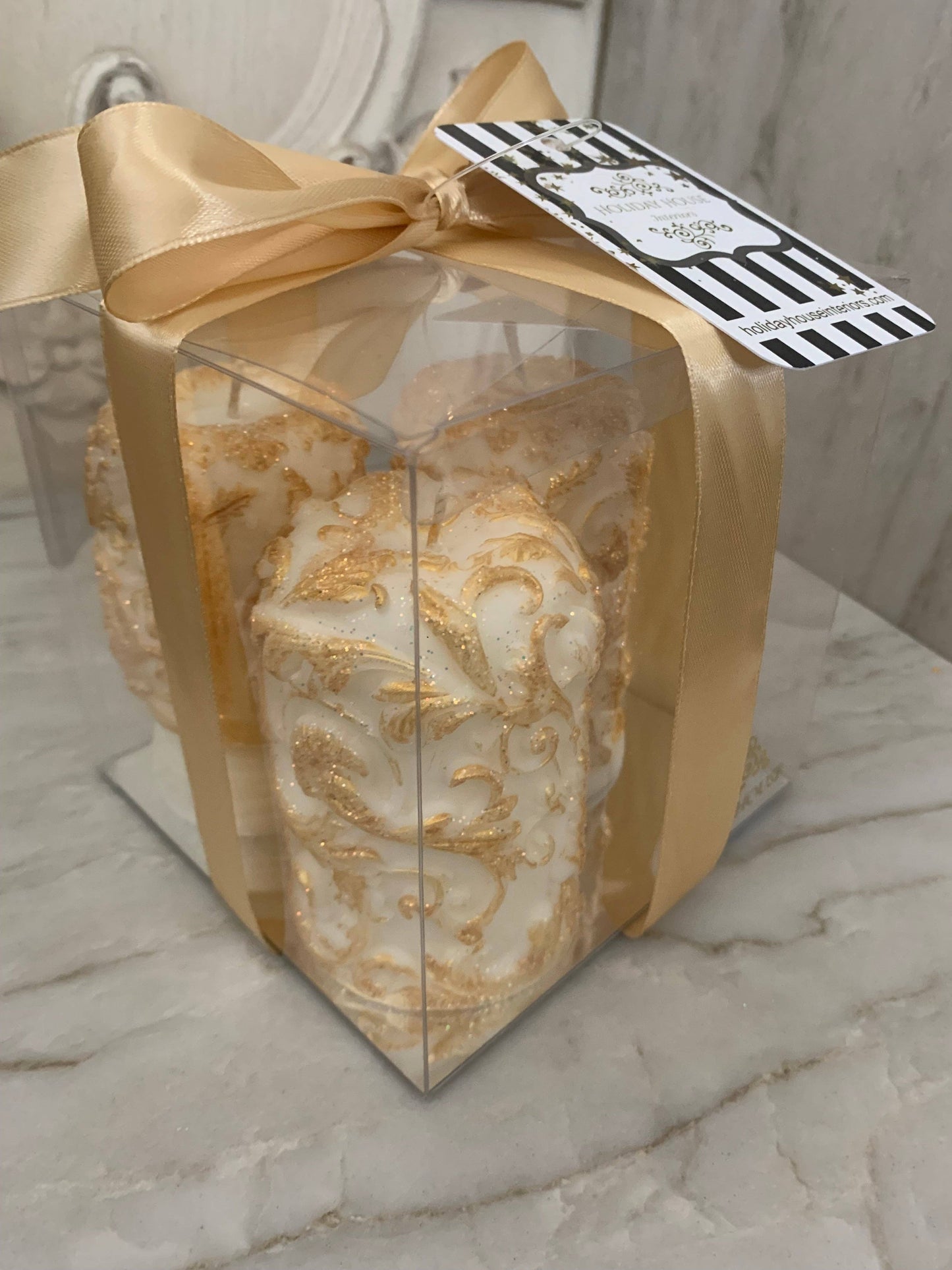 Fancy Gilded Candle white/gold