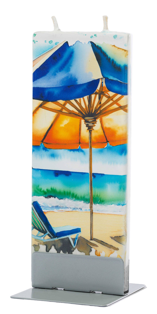 Flat Hand-crafted Candle Beach Chair & Umbrella on Ocean