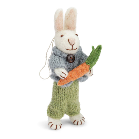 White Bunny with Blue Jacket, Green Pants and Carrot