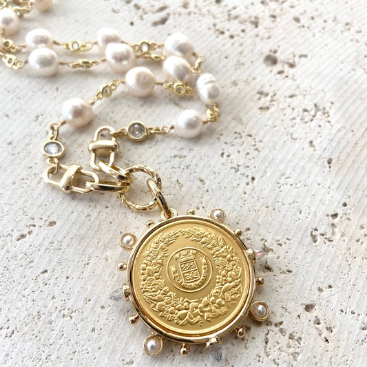 French Coin jewelry fresh water pearl necklace