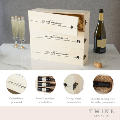 Newlyweds Anniversary Pine Wood Wine Bottle Gift Box