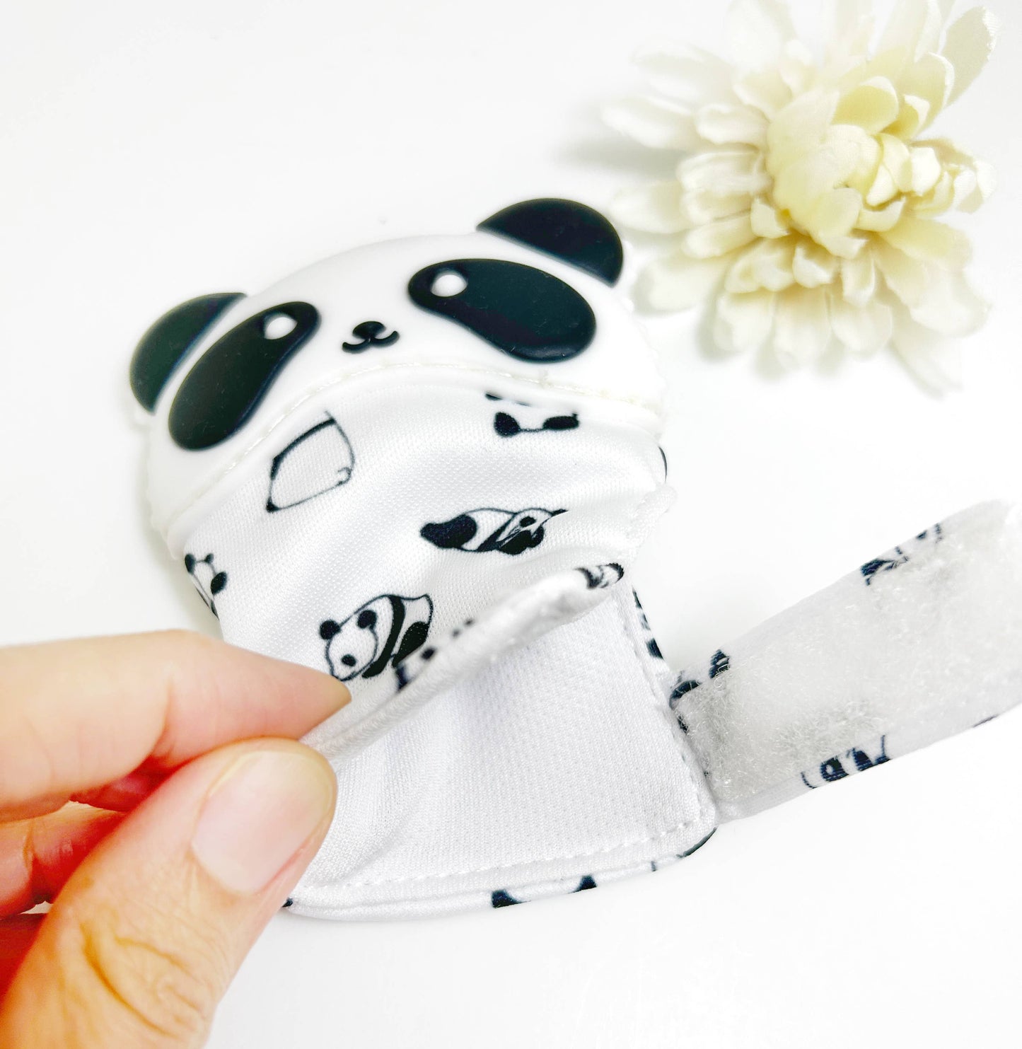 Monochromatic Panda Baby Teething Mitten