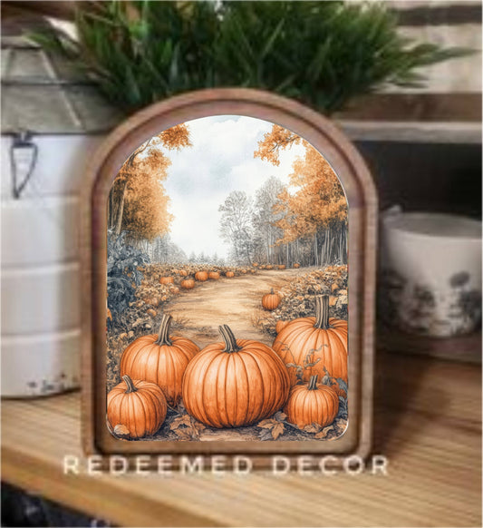 Arch Top Pumpkin Path Framed Art