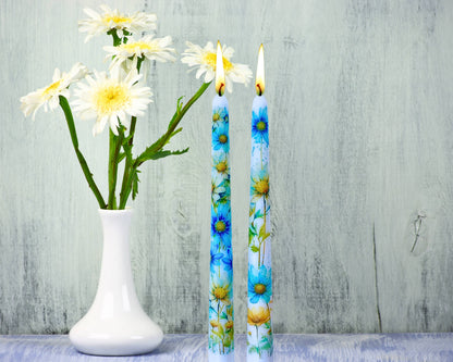 Blue Daisy Taper Candle Home Decor and Gift