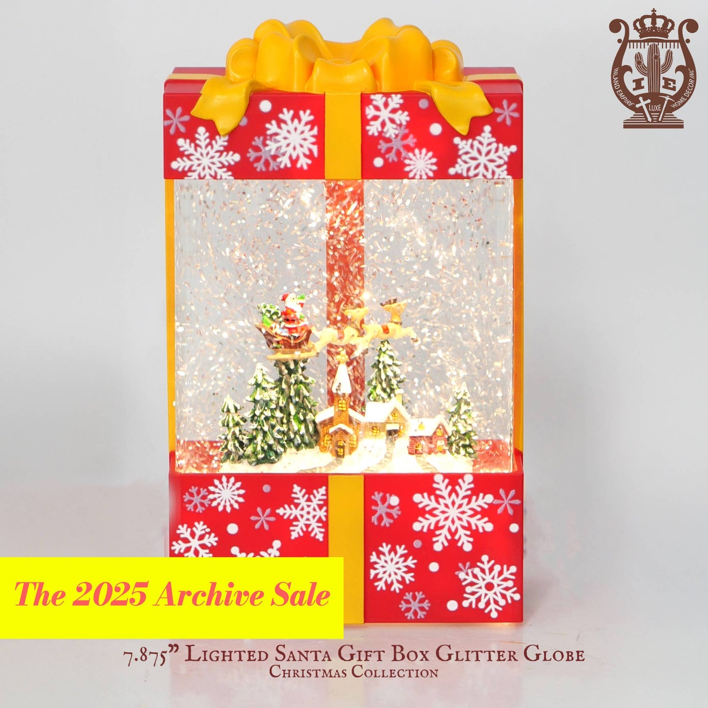 7.875" Lighted Gift Box Glitter Snow Globe, Santa