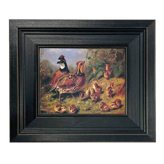 A Brace of Quail & Young Framed Painting Print on Canvas