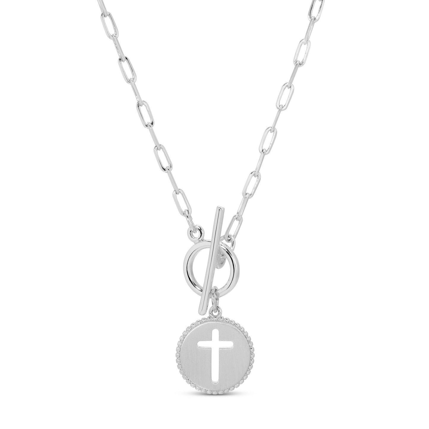 Cross Paperclip Toggle Necklace