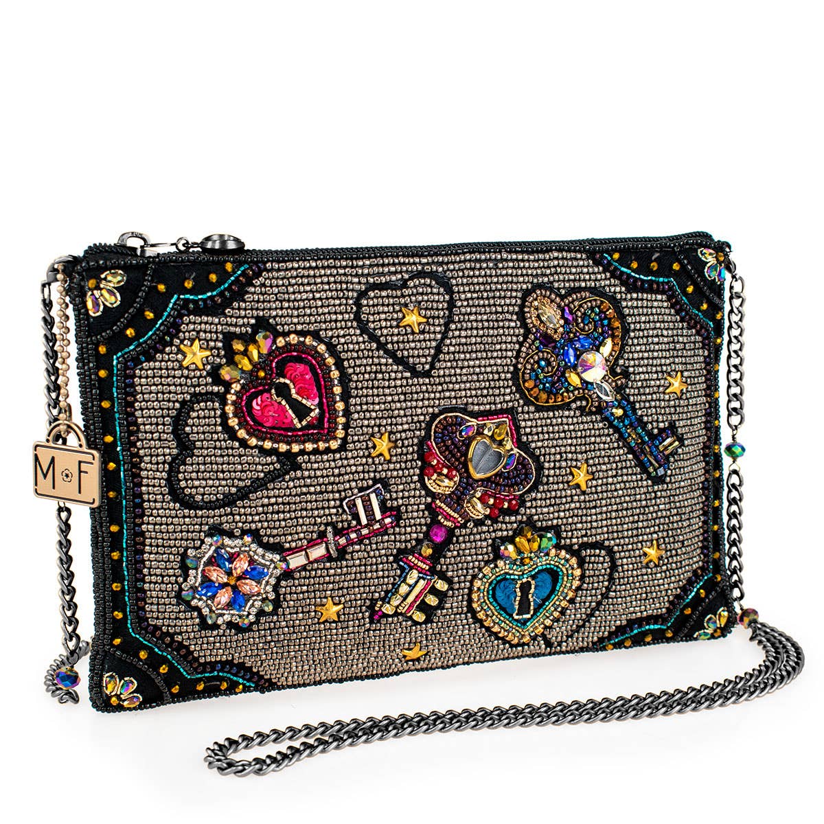 Unlocked Magic Beaded Keys & Hearts Mini Crossbody Handbag