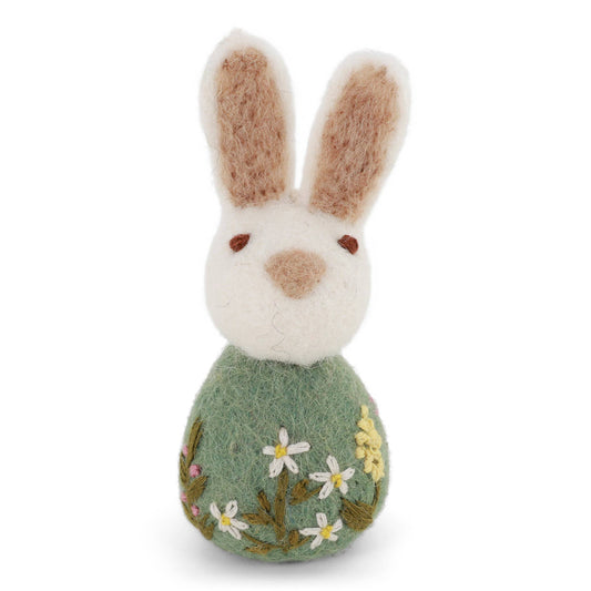 Small Bunny with Flower Embroidery - Green