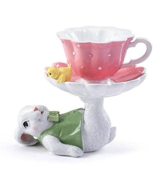 Bunny with Pink Teacup Figurine