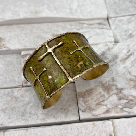 Brass Patina Bracelet – Green Crosses