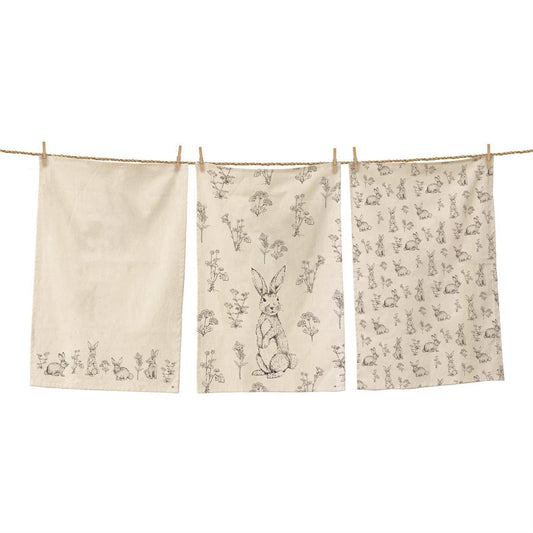 Rabbit and Wildflowers Tea Towels set of 3
