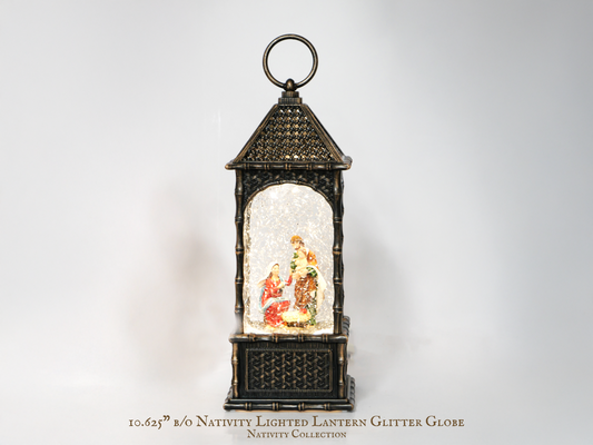 10.625" B/O Lighted Nativity Lantern Glitter Globe, Musical