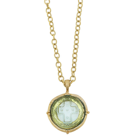 Susan Shaw - Clear Venetian Glass Cross Intaglio on 30" Gold Chain Necklace