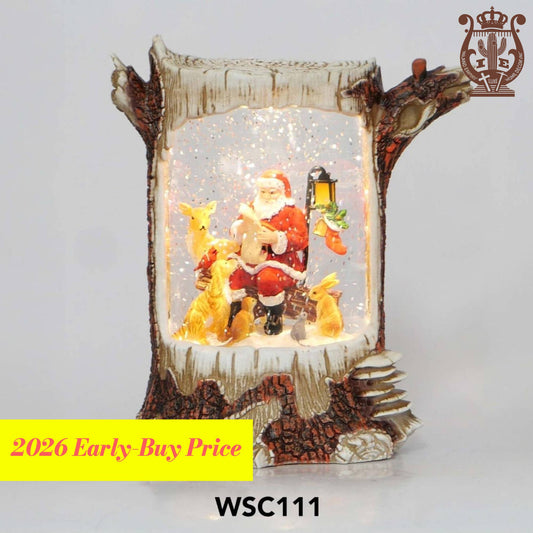 8.25" B/O Lighted Santa Stump Glitter Globe