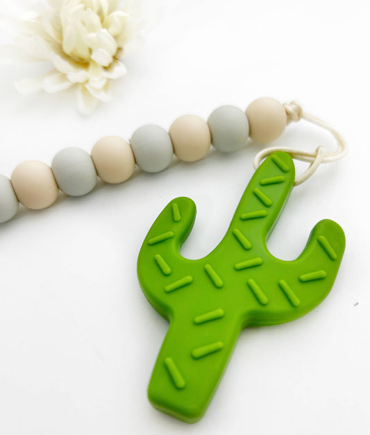 Green Cactus Silicone Teether with Detachable Pacifier Clip