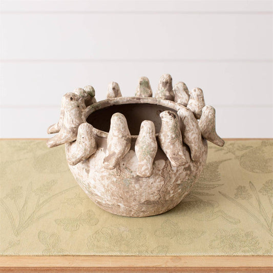 Planter - Rustic Glaze With Birds All Around