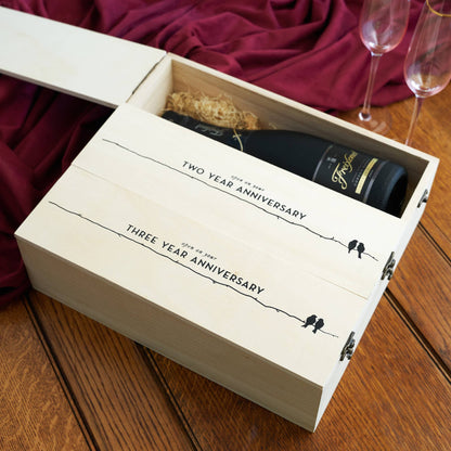 Newlyweds Anniversary Pine Wood Wine Bottle Gift Box