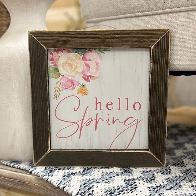 Hello Spring Flowers- Floral- Pink- Entry- Wall Sign