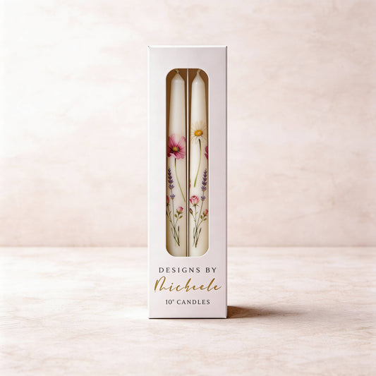 Fresh Picked Wildflowers Decorative Taper Candles Set of 2