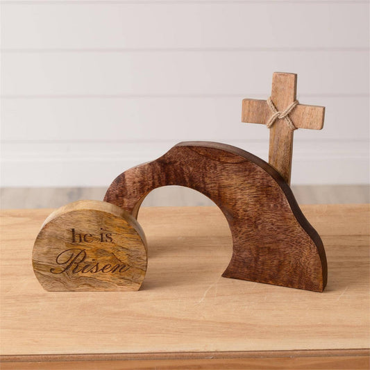 He Is Risen Mango Wood Shelf Sitter -2 pcs)