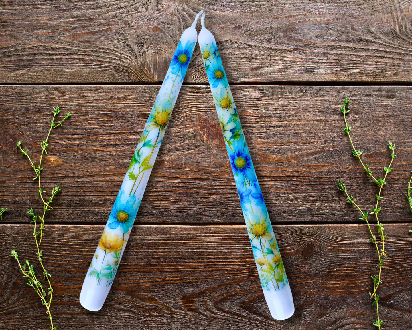 Blue Daisy Taper Candle Home Decor and Gift