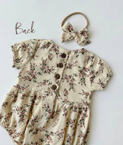 Baby Girls Floral Cotton Bubble Romper Dressy Anessa w/ BOW