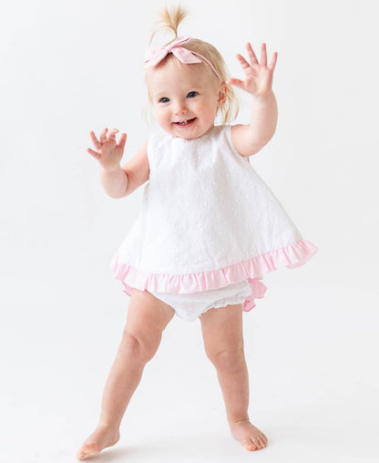 RuffleButts + RuggedButts - Baby Girls Swiss Dot Swing Top & Bloomer Set