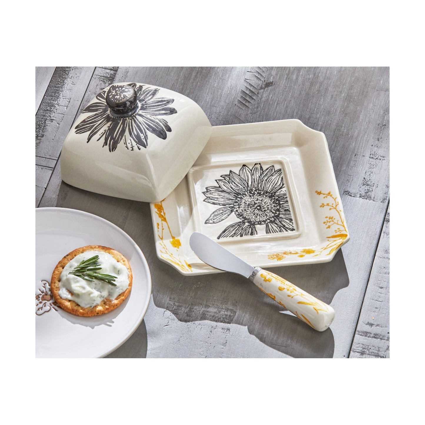 Let It Be Dish+Lid+Spreader Set Multi Stoneware