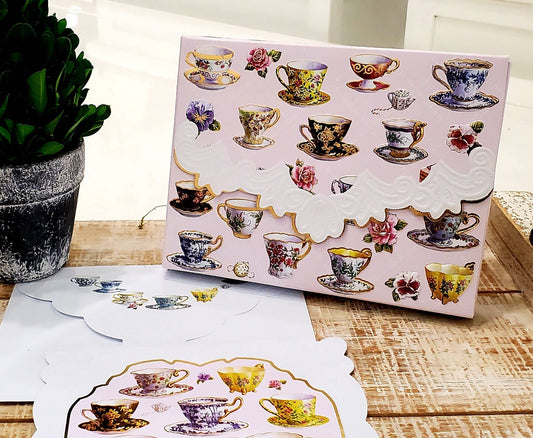 Tea Cups Embossed, Die-cut Boxed Note Cards