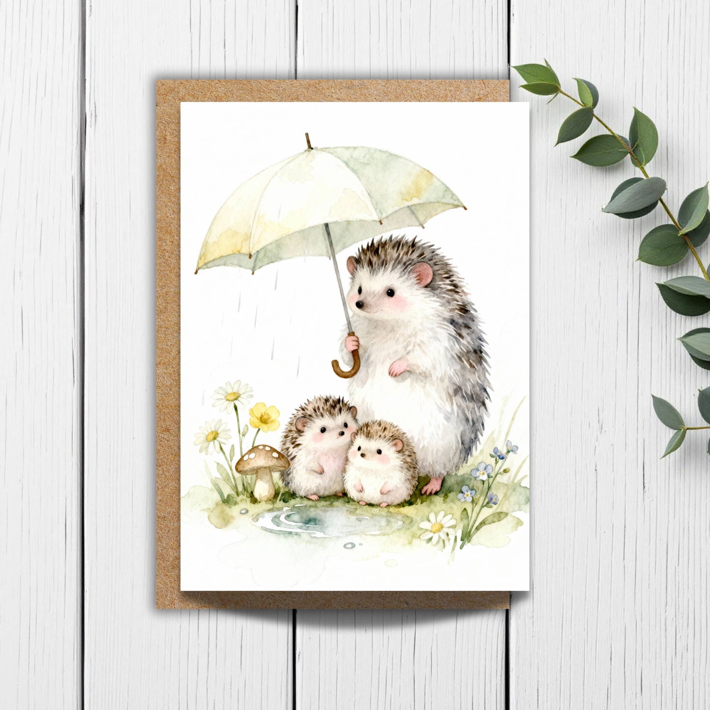 Hedgehog with Umbrella Spring Greeting Card