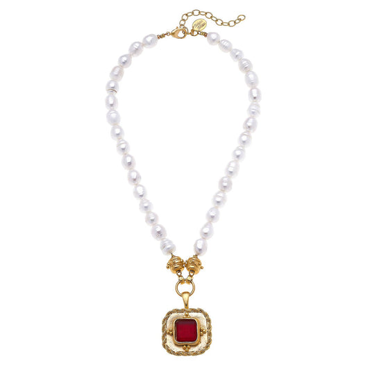 Susan Shaw - Red French Glass Pearl Necklace